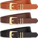 Monoluxe Pack 3 Womens Belts for Jeans Pants, Ladies Girls Leather Belts with Gold Sliver Buckle (Black/Brown/Coffee(gold Buckle))