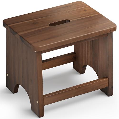 FANATU 13'' Wooden Step Stool, One Step Stool for Adults, Portable Heavy Duty Design with 550lbs Capacity, Nonslip & Durable Construction (Rich Walnut, 13in Height)