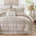 Madison Park 5-Piece Farmhouse Comforter Set with Ruching & Lace Trim, Soft Chambray Bedding, Includes Comforter and 2 Decorative Pillows, Queen, Neutral