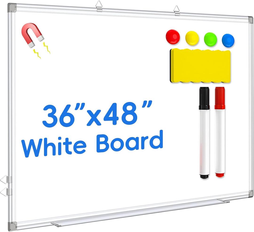 Magnetic Whiteboard, 36x48 Inch, Large Wall Mounted Dry Erase Board, White Board with Aluminum Frame for Home Office Classroom