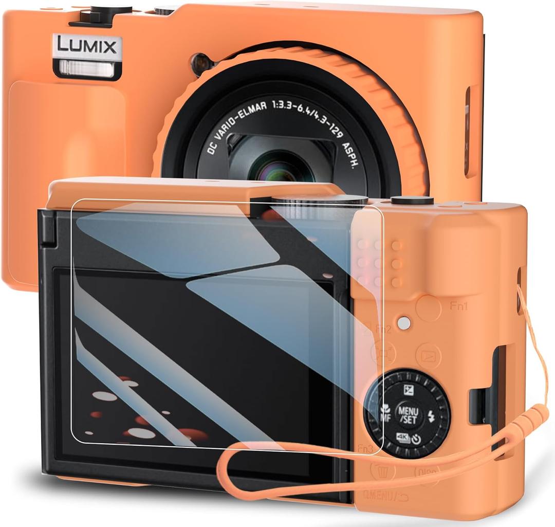 Silicone Case for Panasonic LUMIX ZS99 Digital Camera with with Removable Lens Cover and Screen Protector and a Lanyard for Panasonic LUMIX ZS99 Accessories -(Orange)