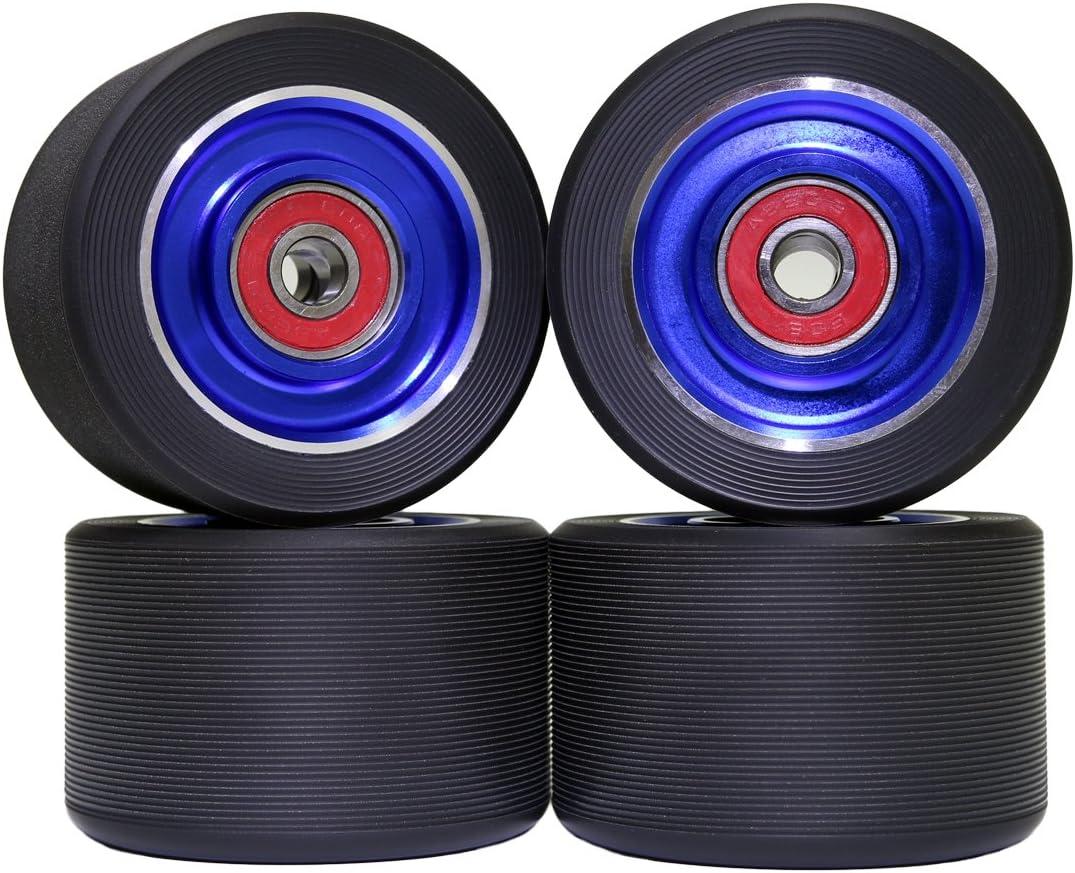 62mm Roller Skates Wheels Aluminum Alloy Speed Skate Wheels Replacement Wheels with Abec-9 Bearing (Pack of 4) (Black-Blue)