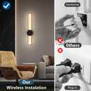 Battery Operated Wall Sconces Set of Two, 31.4in Wireless Modern Wall lamps for living room, 15000mah Rechargeable LED Wall Lights with Remote,3 Color Dimmable Black Wall Sconce for Bedroom, Hallway.