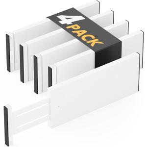 SpaceAid Bamboo 4 Pack Dresser Drawer Dividers, 4.65 High Adjustable 12.5-17 Drawer Organizers, Expandable Organization for Clothing, Clothes, Dressers, White