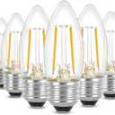Energetic B10 B11 LED Filament Bulb E26 Candelabra Medium Base 2700K Soft White, 4W, Equivalent 40W, 300 Lumens Dimmable Decorative Candle Light Bulb for Ceiling Fan, Pack of 6