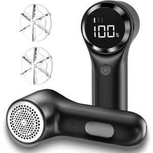 Fabric Shaver, Electric Lint Remover, Rechargeable Lint Shaver, Household Essentials for Clothes, Upholstery, Furniture, Sweater Defuzzer to Remove Pilling, Battery Operated, Black