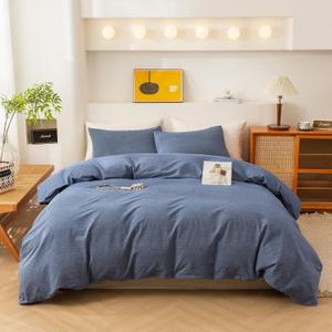 ECOCOTT Denim Blue Duvet Cover King Size, 100% Washed Cotton 1 Duvet Cover with Zipper and 2 Pillowcases, Ultra Soft and Easy Care Breathable Cozy Bedding Set (Denim Blue, King) (Mineral Blue (No Comforter))