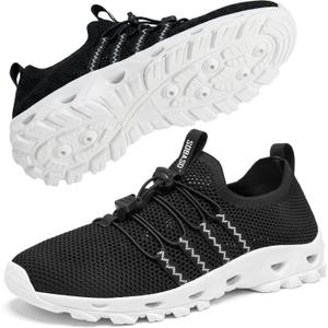 SOBASO Water Shoes Men Hiking Quick Dry Aqua Swim Beach River Barefoot Shoes for Boat Hike Surf Sport Diving Sailing Travel Adult Unisex (8.5 Women/6.5 Men, Black/White)