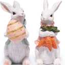 Hodao Handcrafted Wooden Easter Bunny Figurine Decoration  Celebrating Spring with Cute Rabbit, Good for Easter Home Decor  Ideal Gift for Spring Festivals (White-2)