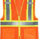 High Visibility Reflective Safety Vest with Zipper and Pockets Orange,M