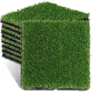 Windyun 16 Pack Artificial Grass Turf Interlocking Deck Tiles 12" x 12" Thick Synthetic Square Fake Interlocking Turf Self Draining Grass Tiles for Patio Indoor Outdoor Floor Decoration Dogs Pee Pad