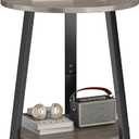 sthmec Small Round End Table, 2 Tier Side Table with Storage Shlef,Coffee Table Wooden Tabletop & Metal Frame,Round Accent Table Small Nightstands Couch Tables for Bedroom,Livingroom, Grey, 15.75''D x 15.75''W x 21.62''H