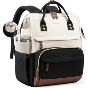 LOVEVOOK Laptop Backpack for Women, 18 Inch Work Business Backpacks Purse With Large Capacity, Waterproof Nurse Bag College Bookbag for School, Waterproof Casual Daypack for Travel (Beige-black)