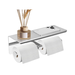Double Toilet Paper Holder, Stainless Steel Tissue Paper Holder with Shelf Anti -Rust Toilet Paper Dispenser Wall Mounted for Bathroom (Silver New)