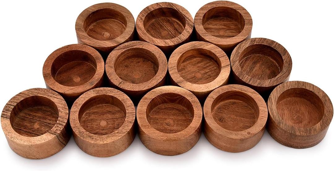 NIRMAN Acacia Wood Tealight Candle Holder for Wedding, Party, Birthday, Holiday, Home Decoration (2.25" x 2.25" x 1"), (Set of 12)