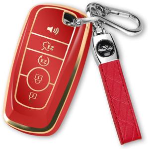 For Ford Key Fob Cover with Keychain, Soft TPU Key Case Shell Full Protection for Ford Explorer Fusion Escape Edge Expedition F150 F250 F350 F450 F550 Maverick Mustang(Red)