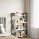 4-Tier Bookshelf, 47.2'' H Ladder Shelf, Industrial Bookcase, Wooden and Metal Storage Rack, Shelving Unit for Living Room Entryway Office, White Book Shelves, 24 * 11.8 * 47.2 inches