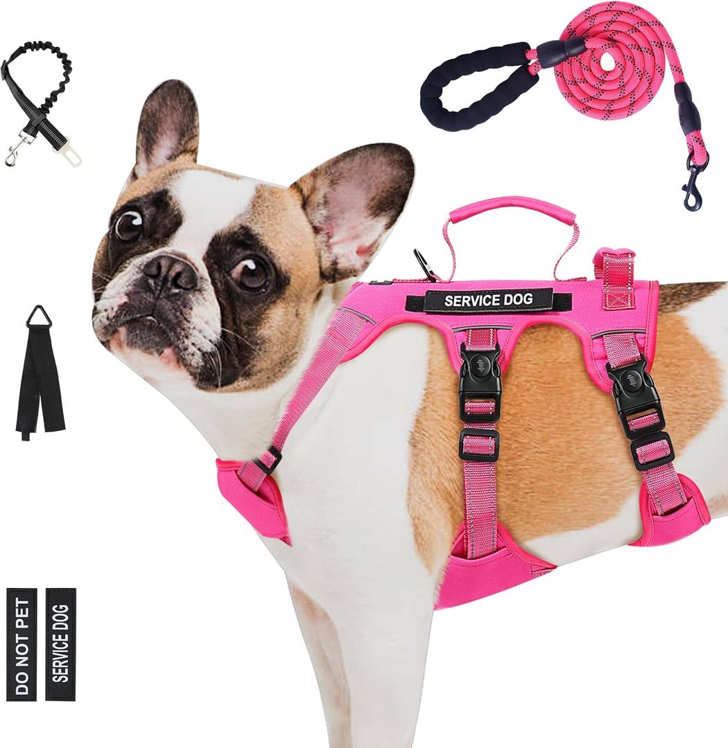 Escape Proof Dog Harness for Large Medium Sized Dogs Six Point Adjustable, Service Dog Vest Harness and Leash Set, No Pull Dogs Harnesses with Handle, Medium Dog Harnesses for Walking(Pink, S)