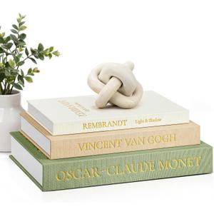 JARLINK Aesthetic Decorative Books, Set of 3 Linen Faux Books for Coffee Table, Bookshelf or Mantle Decor, Stylish Book Storage Boxes for Home Decor, Photo Organization, and Keepsake Storage,Sage (Sage-Beige-Apricot)