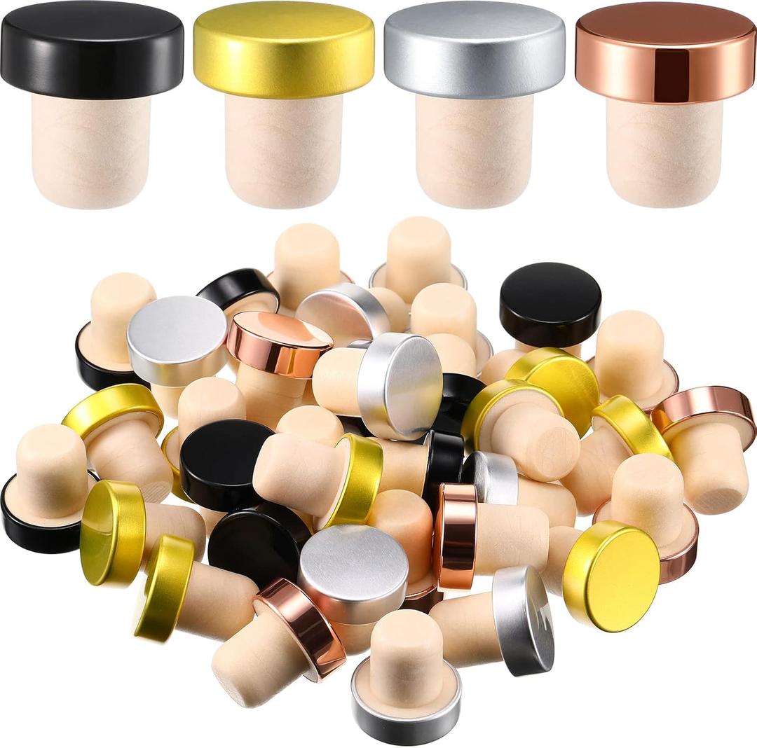 Yookeer T-shaped Stopper Cork Liquor Bottle Stoppers Reusable Drink Sealing Plug for Beer Bottles DIY Craft(Black, Silver, Gold, Rose Gold,36 Pieces)