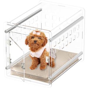 Sumerflos Clear Acrylic Dog Crate - Modern Dog Kennel Furniture, Indoor End Table Dog Crate Lockable Ventilated for Most Small Dog Cat Pet, 21.65" L x 15.74" W x 17.71" H