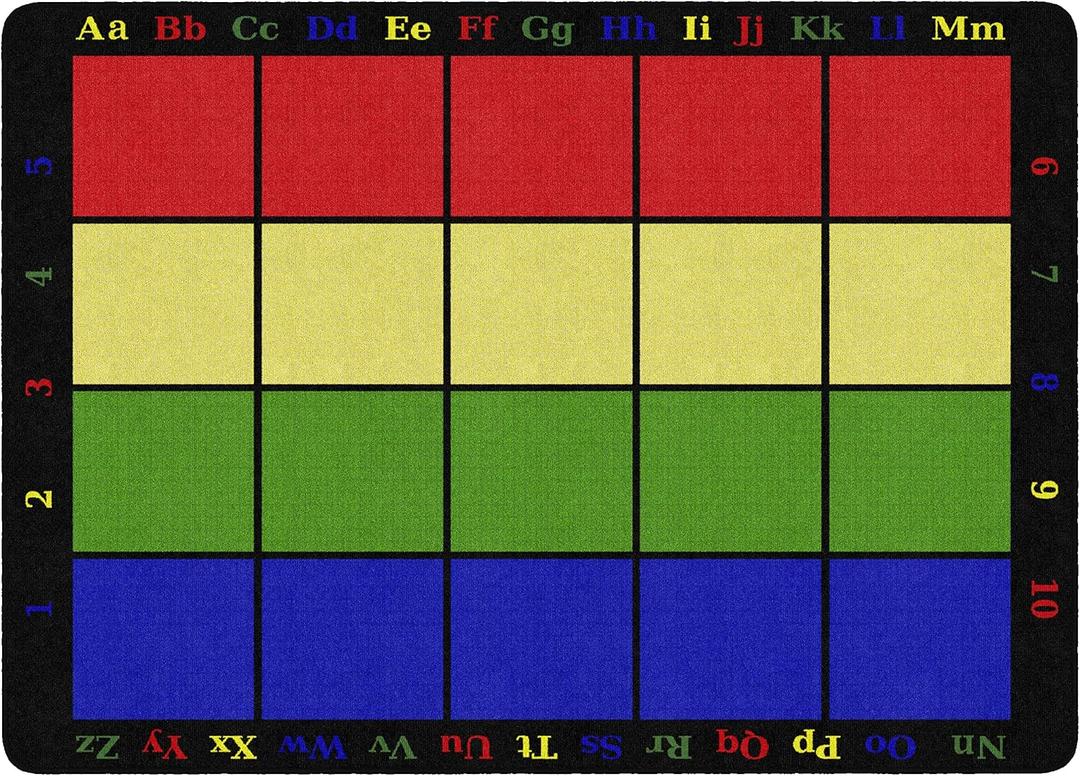 Flagship Carpets Learning Grid Colorful Numbers and Letters Kids Seating Area Rug for Classroom, Play Area Mat, Home Learning or Kids Room Carpet, 5'10" x 8'4", Seats 24