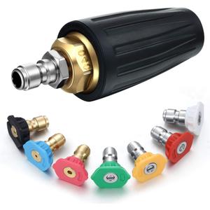 Mudder 4000 Psi Pressure Washer Rotating Turbo Nozzle 4.0 Gpm Quick Connector Turbo Nozzle with 7 Pieces Spray Tips Kit Multiple Degrees, Black