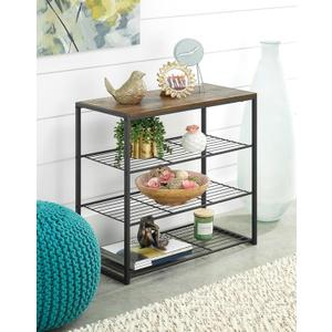 Whitmor Modern Industrial 4-Tier Shelf with Woodgrain Top, Entryway Storage Organizer for Shoes, Books & Decor, Freestanding Metal Shelving Unit for Bedroom, Living Room, Kitchen, Easy Assembly.