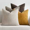 MIULEE Pack of 4 Couch Throw Pillow Covers 18x18 Inch Neutral Gold/Brown Soft Decorative Chenille Pillow Covers Farmhouse Accent Cushion Covers for Boho Home Decor Sofa Bedroom Living Room