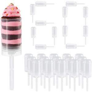 TORMEN 60 Pack Cake push up pop, Round Shape Clear Push-Up Cake Pop Shooter Plastic Containers with Lids, Base & Sticks for Weddings Birthday Party