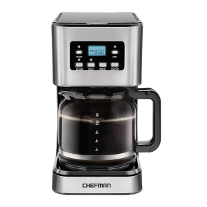 Chefman 12-Cup Programmable Coffee Maker, Electric Brewer, Auto Shut Off, Digital Display w/Auto-Brew Function, Anti-Drip Pot, Reusable Filter for Fresh Grounds, Square Stainless Steel, Glass Carafe