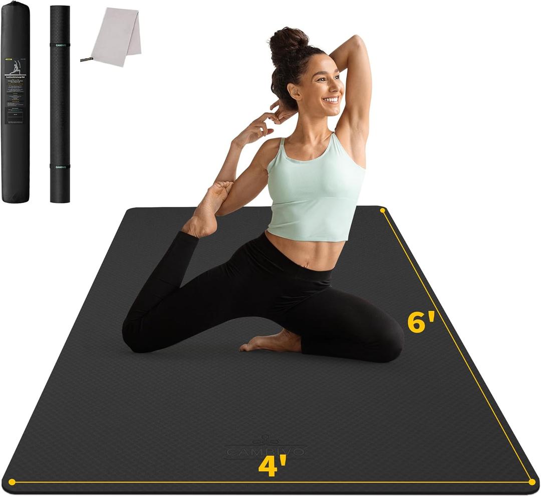 CAMBIVO Large Yoga Mat (6'x 4'), Extra Wide Workout Mat for Men and Women, Yoga Mat Thick 1/3 &1/4 Exercise Mats for Home Workout, Yoga, Pilates (Black,1/4 inch) (6mm)