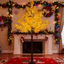 6FT 5-Leaf Lucky Tree Christmas Tree with Warm White Lights - 300 LEDs Weatherproof Indoor/Outdoor Lighted Maple Tree, 16ft Extension Cord & Stakes, 4 Dimming Modes + Timer (Yellow)