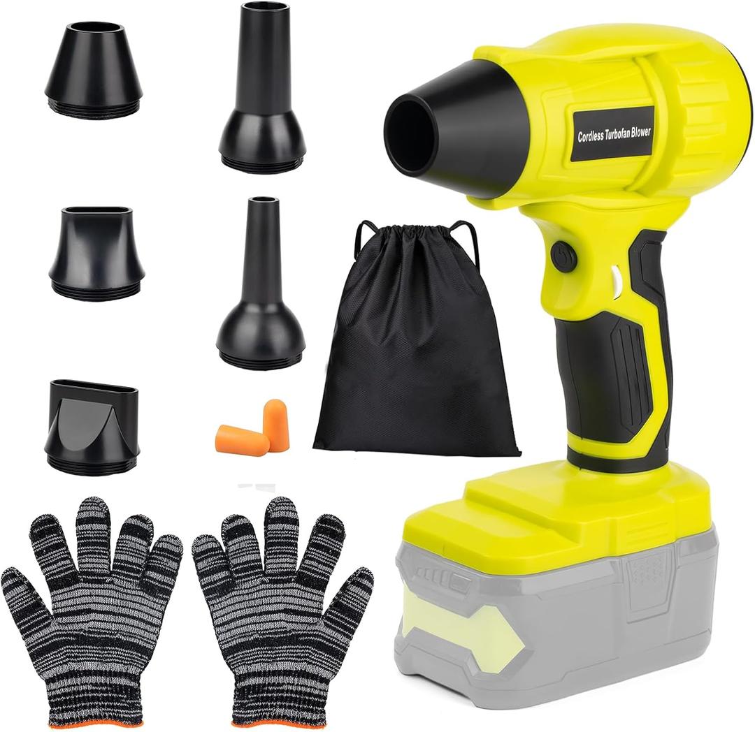 HOMAR Compatible Ryobi 18v Cordless Leaf Blower, 96,000 RPM High-Speed Brushless Motor, 5 Nozzles for Clearing Leaves, Dust & Snow, Battery Sold Separately