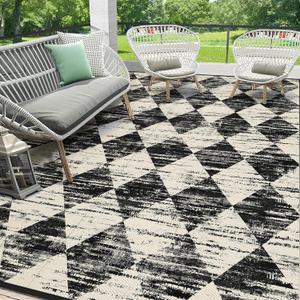 HEBE Checkered Outdoor Rug Waterproof 9x12, Reversible Plastic Straw Rug RV Camping Rug, Indoor Outdoor Patio Mat Clearance, Outside Carpet for Porch, Deck, Camper, Balcony, Backyard, Picnic