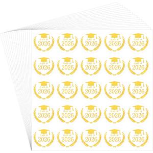 2 x Gersoniel 500 Pcs Class of 2026 Graduation Stickers 1.6inch Gold Foil Graduation Envelope Invitation Seal Label Sticker Self-Adhesive Congrats Grad Cap Hat Decal for Senior College Grad Party Favor