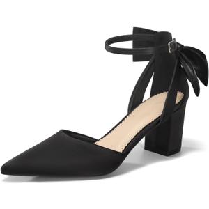 Coutgo Women's Chunky Heels Ankle Strap Pointed Toe Pumps (10, Black)