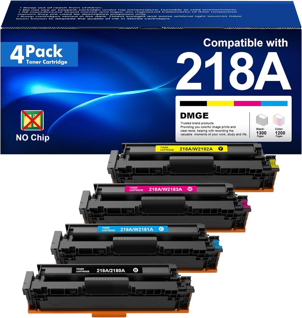 218A 218X Toner Cartridges 4 Pack - 3201DW 3301FDW Toner Replacement for HP 218A HP 218X, Works for HP Color Laserjet Pro 3201DW Toner, MFP 3301fdw 3201dw 3301cdw 3301sdw Printer | W2180A, No Chip
