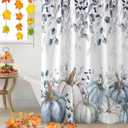 Thanksgiving Blue Pumpkins Fabric Shower Curtain, Autumn Watercolor Leaf Decorations Funny Shower Curtains for Bathroom Set with Hooks, Waterproof & Washable Bath Curtains Fall Decor 72x72 inch