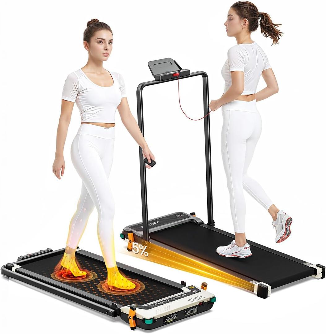Versatile Walking Pad with Incline - Dual-Sided Under Desk Treadmill with Foot Massage,Portable Compact Treadmills with 330LBS Weight Capacity,2 in 1 Walking Treadmill for Home/Office-White