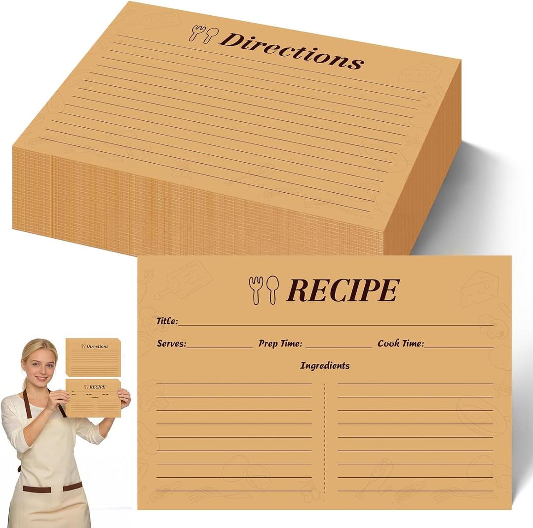 4x6 Inch Kraft Recipe Cards, 110 Sheets Double Sided Thick Card Stock with Lines, Vintage Cooking Cards for Wedding, Bridal Shower and Baby Shower,Kitchen Diaries(Brown)