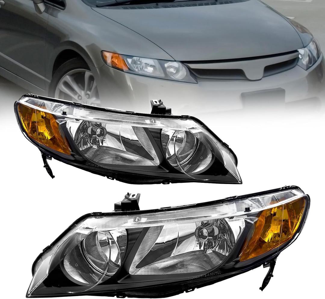 for 2006-2011 Honda Civic Headlights Assembly Black Clear Pair