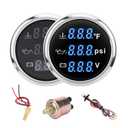 Triple Gauge Set 3in1,Water Temp (104F-248F), Oil Pressure (0-145PSI), Voltmeter (9-32V), AUTO Gauge with Digital Display Alarms for Cars Trucks Boats (Blue)