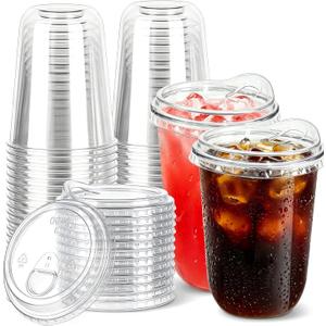 50 Pack 16 oz Disposable Iced Coffee Cups With Sip Lids , Clear Plastic Cup for Cold Boda Tea Smoothie Slushie Milkshake Togo Drinking for Party , Drink Shop Coffee Bar Accessories Supplies , BPA Free