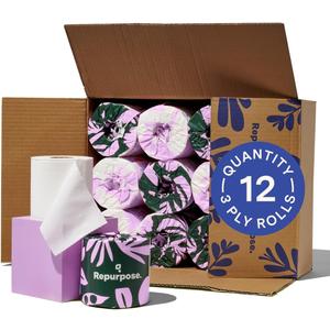 Repurpose 100% Bamboo Toilet Paper, 3-Ply, Tree-Free, Plastic-Free, FSC Certified, Septic Safe, Fast Dissolving, RV-Friendly, 12 Rolls (300 Sheets/Roll), No Fragrance/Dyes