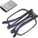 Missfive Premium Folding Reading Glasses Blue Light Blocking for Men Women, Ultra Thin Foldable Portable Travel Readers with Durable Pocket Metal Case, Dark Purple Compact Eyewear1.75x