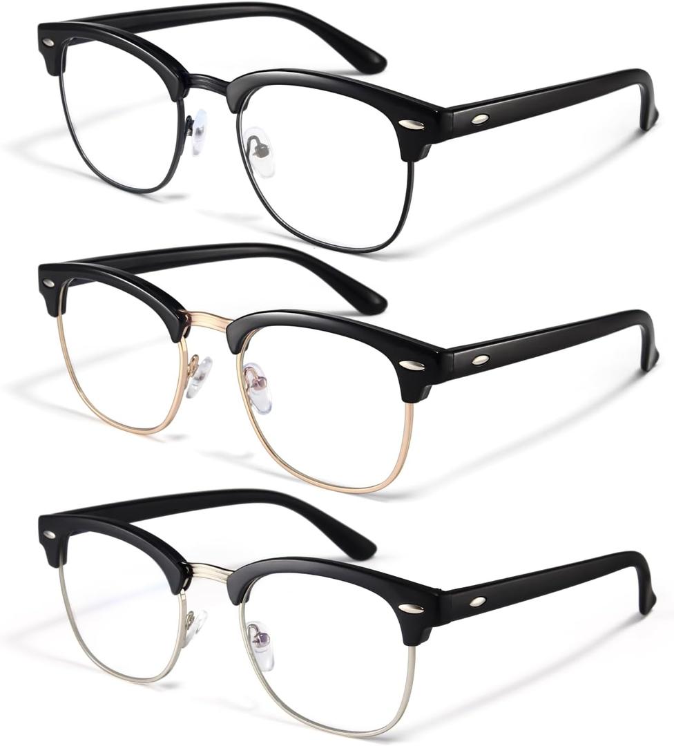 racico Blue Light Glasses for Men & Women - Mixed Material + Metal Frames with UV Protection Coating (A6 Bright Black/Matte Black/All Bright Black) 3 Pack