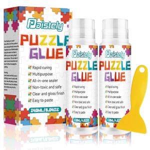 Puzzle Glue with New Sponge Head, Suitable for 1000/3000/5000 Pieces of Paper and Wood Puzzles, Clear Quick Dry Jigsaw Puzzle Glue, Used of Paper Puzzles (120ml*2)