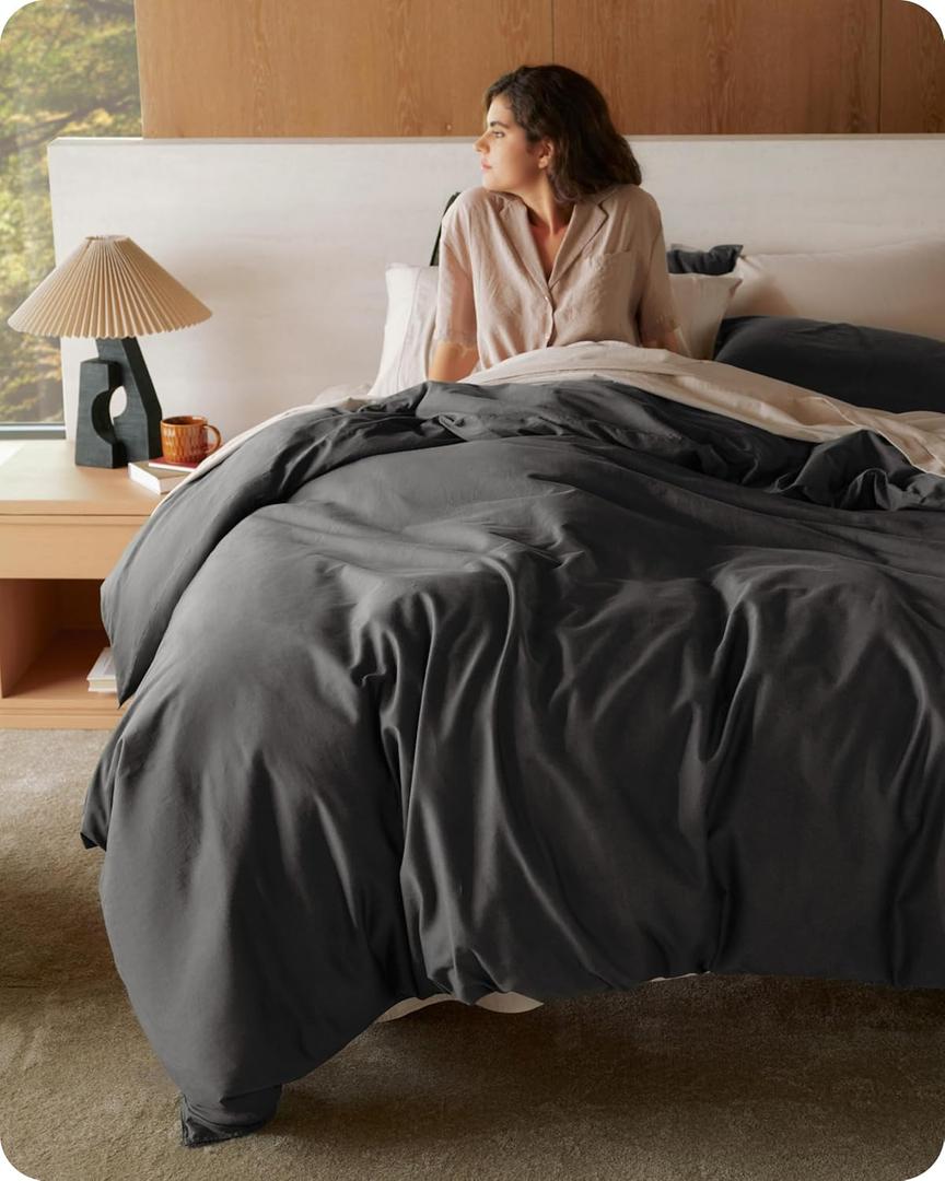 Bedsure 100% Organic Cotton Duvet Cover Queen Size - GOTS Certified, Luxury PureWoven Duvet Cover Set with Zipper, Ultra-Soft Breathable Bedding Set for Home Hotel(Dark Grey, 90"x90") 2 Pillowcases