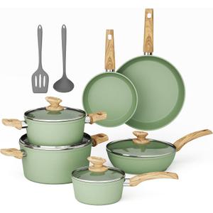 MAISON ARTS Pots and Pans Set Non Stick, 12 Piece Green Granite Kitchen Cookware Induction Compatible, Cooking Sets Pots and Pans Nonstick